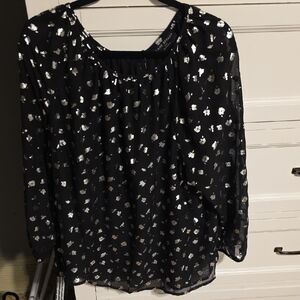 Lane Bryant Black and Silver Patterned Blouse